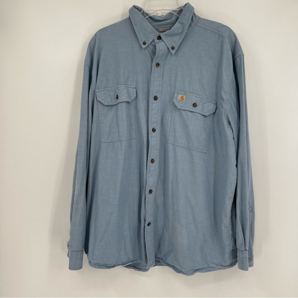Carhartt Mens Original Fit Blue Chambray Button Down Long Sleeve Shirt Size 2XL
